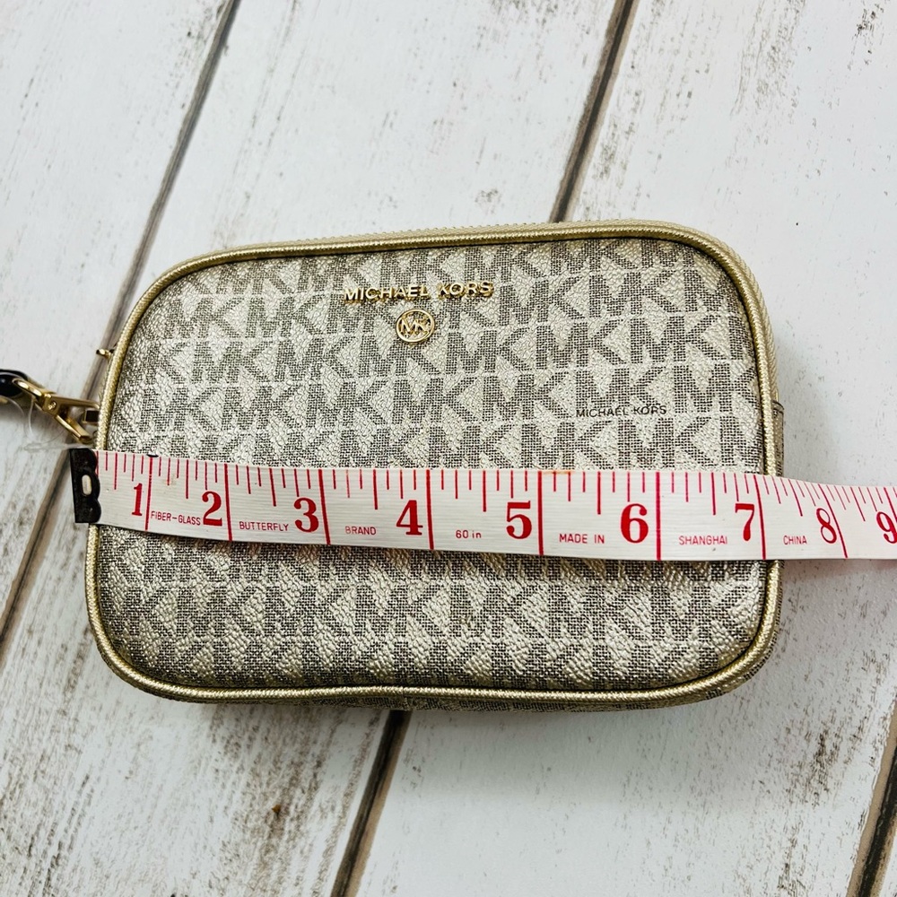 Michael Kors Signature Logo Pale Gold Double Zip Wristlet Wallet - Picture 7 of 8